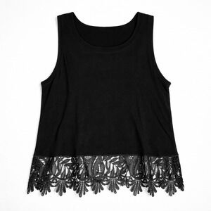 Chicos Travelers Size 3 Lace Trim Top Tank Black Sleeveless Scoop Neck NWT